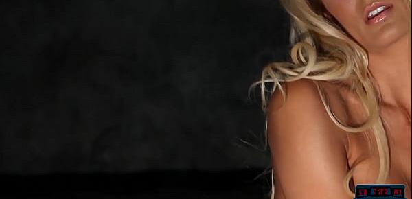  Gorgeous big tits blonde MILF model Jennifer Vaughn strips